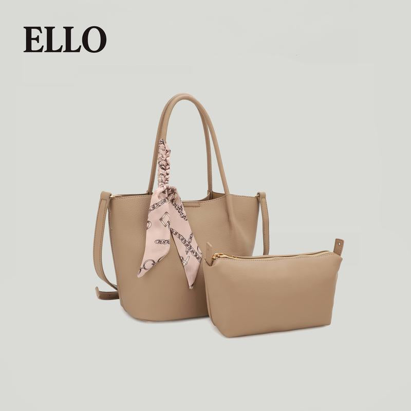 Women's Double-Handle Tote Bag Set with Silk Scarf Charm - 2025 Large Capacity Collection