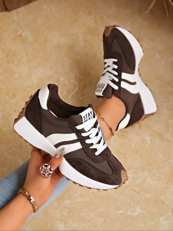 Women's Sporty Al-Gan Shoes - Elegant Casual Round Toe Low Top Lace-Up Thick Sole Outdoor Running Footwear for Spring and Fall