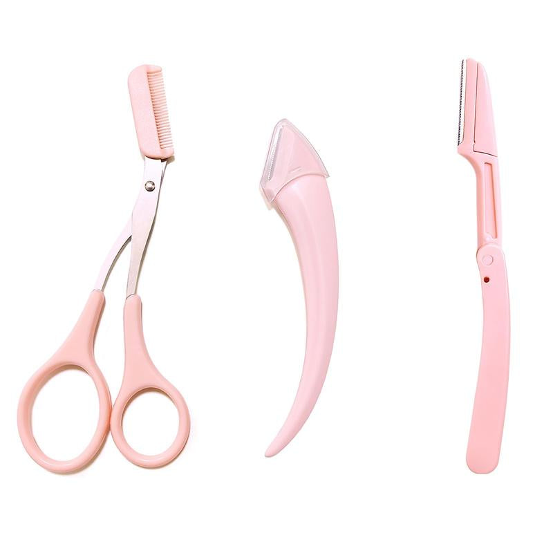 Eyebrow Scissors Set, 3Pcs/Set Eyebrow Trimmer, Eyebrow Shaping Tool, Eyebrow Product for Women & Girls, Portable Eye Makeup Tools for Home & Travel