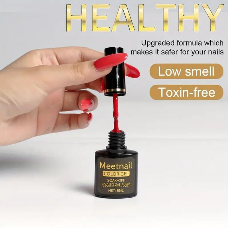 Meetnail 36 PCS Gel Nail Polish Set-30 Color Gel Polish with Glitter Matte Base Top Coat and Brush Burgundy Red Blue Purple Hot Pink Green Black White DIY Manicure at Home Cutics Cosmetic Gift