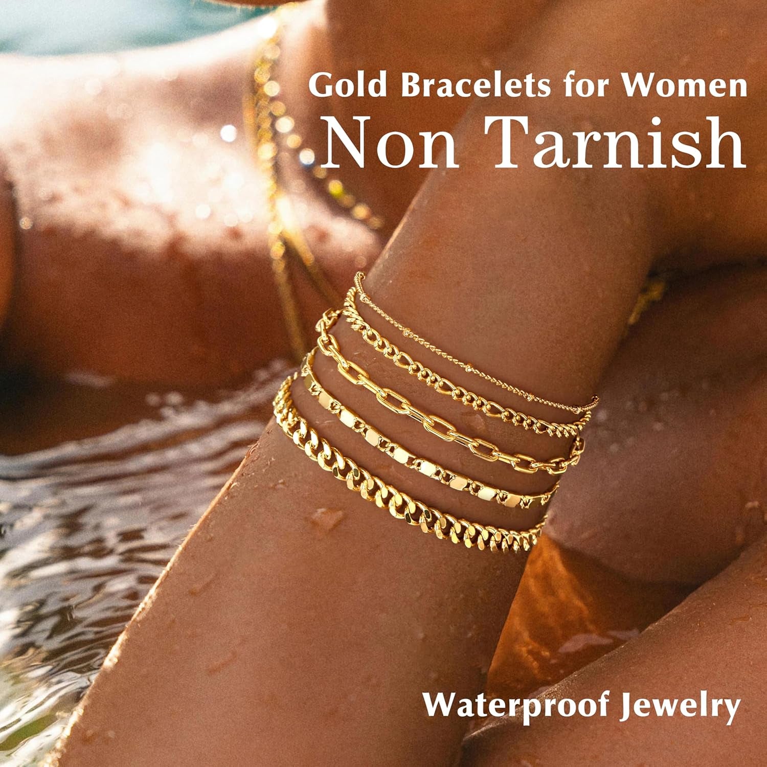 Gold Bracelets for Women Trendy,14K Gold Plated Dainty Stackable Paperclip Cuban Link Chain Bracelets, Simple Cute Cuff Bracelets Jewelry Set Adjustable 7"+2"