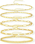 Gold Bracelets for Women Trendy,14K Gold Plated Dainty Stackable Paperclip Cuban Link Chain Bracelets, Simple Cute Cuff Bracelets Jewelry Set Adjustable 7"+2"