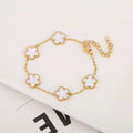 1Pc Stainless Steel New Plant Clover Adjustable Bracelet for Women, Hot Selling Five Leaf Flower Shell Acrylic Bracelet Jewelry