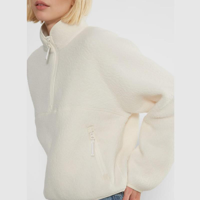 Hixiaohe Womens Fleece Sweatshirts Cropped Half Zip Fuzzy Warm Sherpa Pullover Varsity Jackets with Zipper Pockets