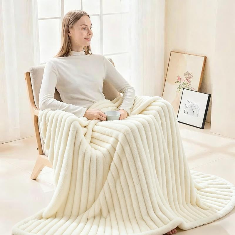 Striped Four-Color Fur Sleep Blanket - Fluffy, Lightweight, and Soft Skin-Friendly Material - Ideal for Beds and Sofas - 78 X 90 Inches - Perfect Gift for Christmas and Halloween