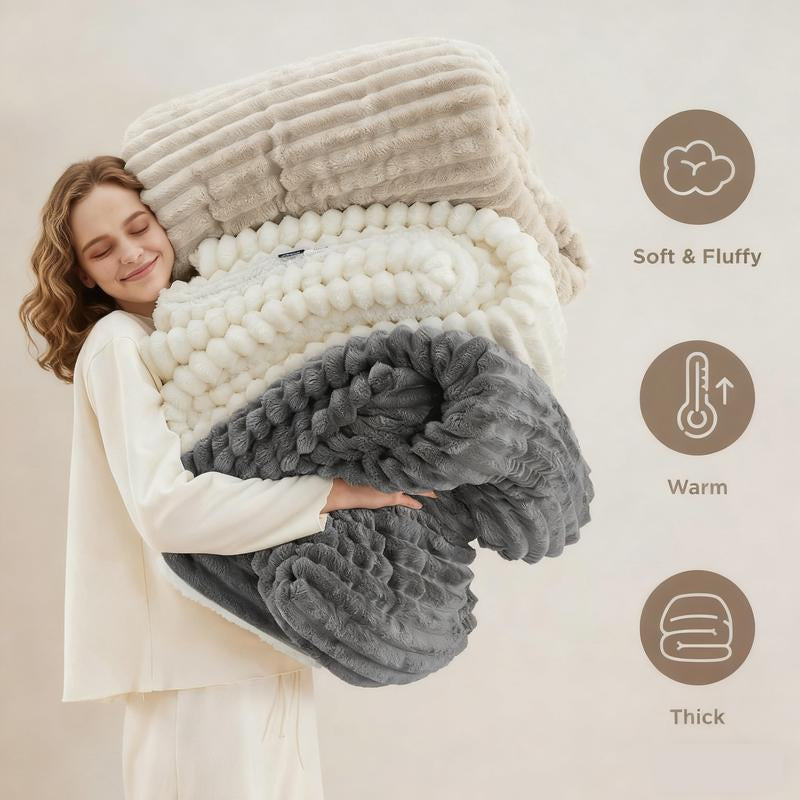 Striped Four-Color Fur Sleep Blanket - Fluffy, Lightweight, and Soft Skin-Friendly Material - Ideal for Beds and Sofas - 78 X 90 Inches - Perfect Gift for Christmas and Halloween