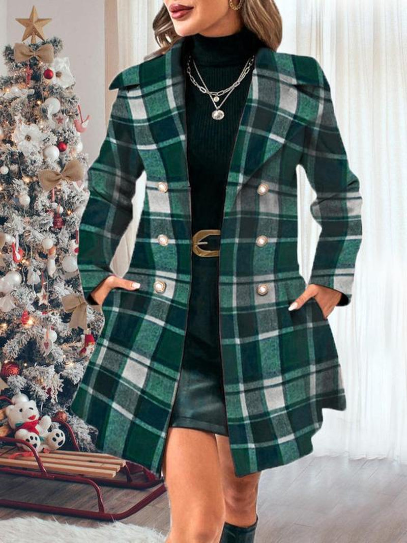 Women's Elegant Solid Color Double Button Lapel Coat with Pocket Design for Fall and Winter Outdoor Wear