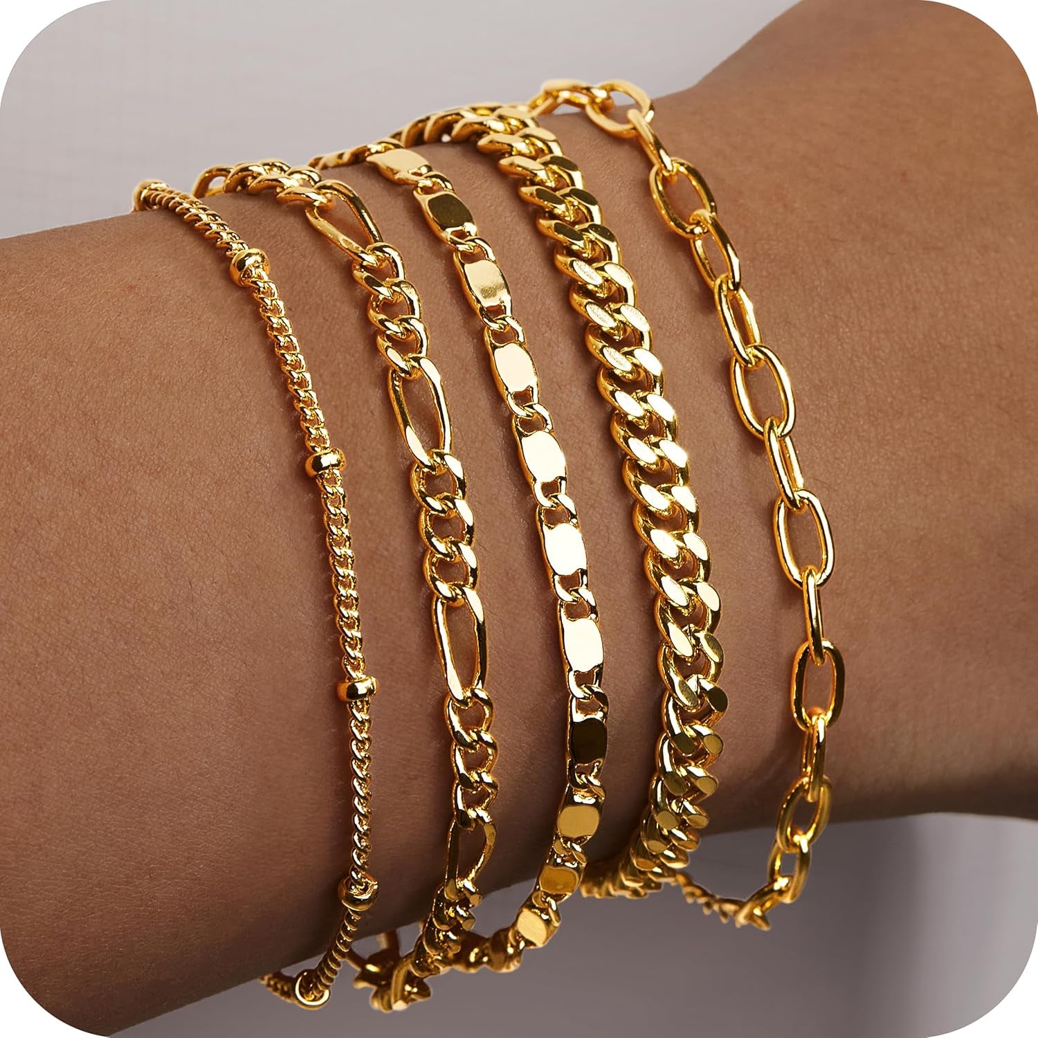 Gold Bracelets for Women Trendy,14K Gold Plated Dainty Stackable Paperclip Cuban Link Chain Bracelets, Simple Cute Cuff Bracelets Jewelry Set Adjustable 7"+2"