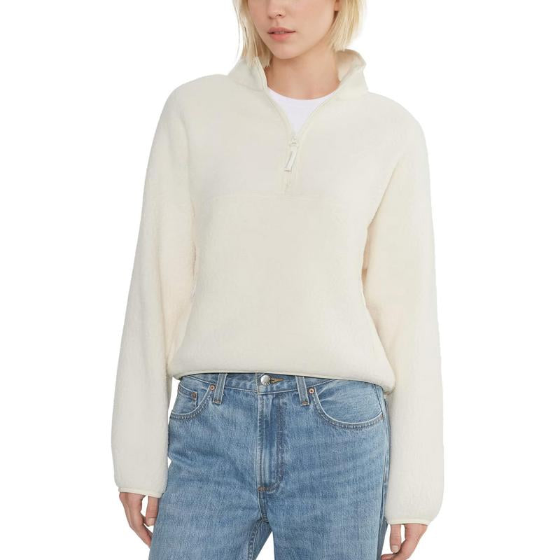 Hixiaohe Womens Fleece Sweatshirts Cropped Half Zip Fuzzy Warm Sherpa Pullover Varsity Jackets with Zipper Pockets