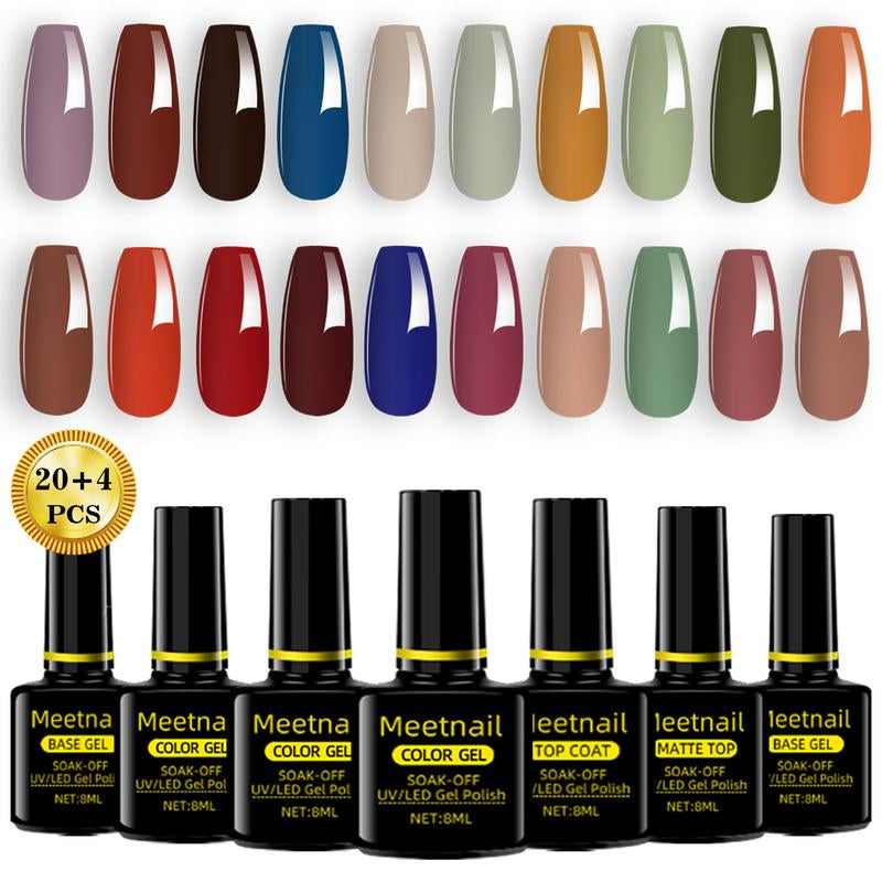 Meetnail 36 PCS Gel Nail Polish Set-30 Color Gel Polish with Glitter Matte Base Top Coat and Brush Burgundy Red Blue Purple Hot Pink Green Black White DIY Manicure at Home Cutics Cosmetic Gift