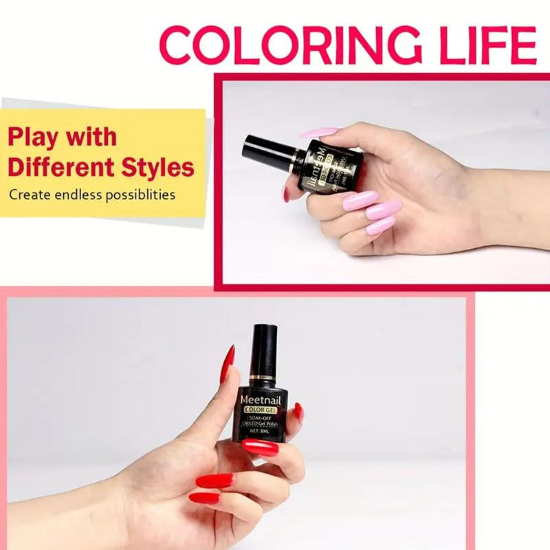 Meetnail 36 PCS Gel Nail Polish Set-30 Color Gel Polish with Glitter Matte Base Top Coat and Brush Burgundy Red Blue Purple Hot Pink Green Black White DIY Manicure at Home Cutics Cosmetic Gift