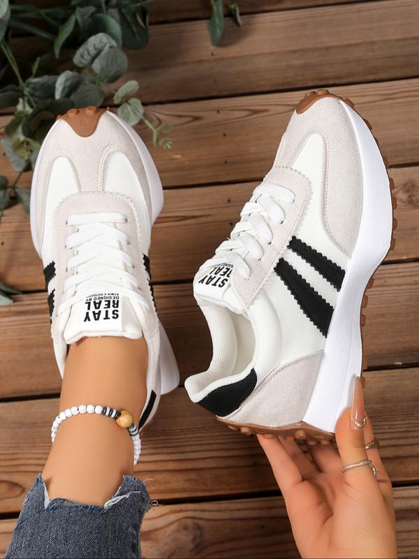 Women's Sporty Al-Gan Shoes - Elegant Casual Round Toe Low Top Lace-Up Thick Sole Outdoor Running Footwear for Spring and Fall