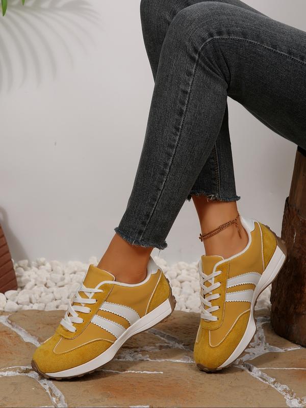 Women's Sporty Al-Gan Shoes - Elegant Casual Round Toe Low Top Lace-Up Thick Sole Outdoor Running Footwear for Spring and Fall