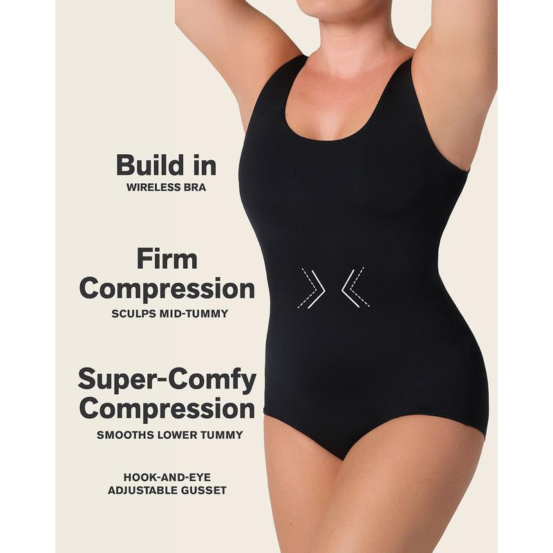 Leonisa Bare Boldly Plunge Classic Sleeveless Shaper Bodysuit Tank - Comfortable Tummy Control