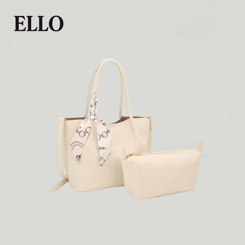 Women's Double-Handle Tote Bag Set with Silk Scarf Charm - 2025 Large Capacity Collection