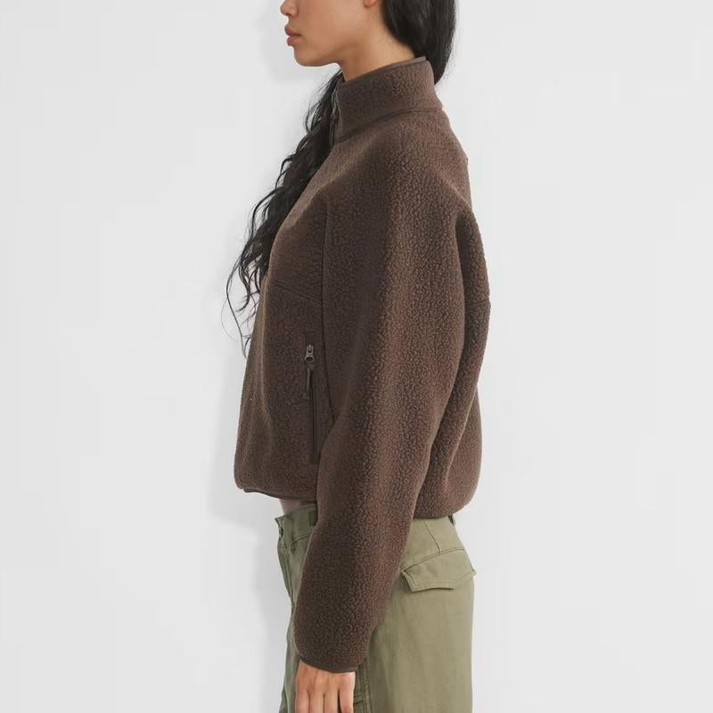 Hixiaohe Womens Fleece Sweatshirts Cropped Half Zip Fuzzy Warm Sherpa Pullover Varsity Jackets with Zipper Pockets