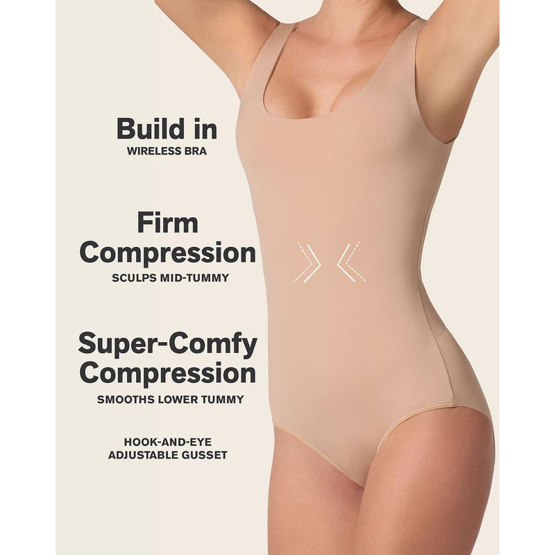 Leonisa Bare Boldly Plunge Classic Sleeveless Shaper Bodysuit Tank - Comfortable Tummy Control